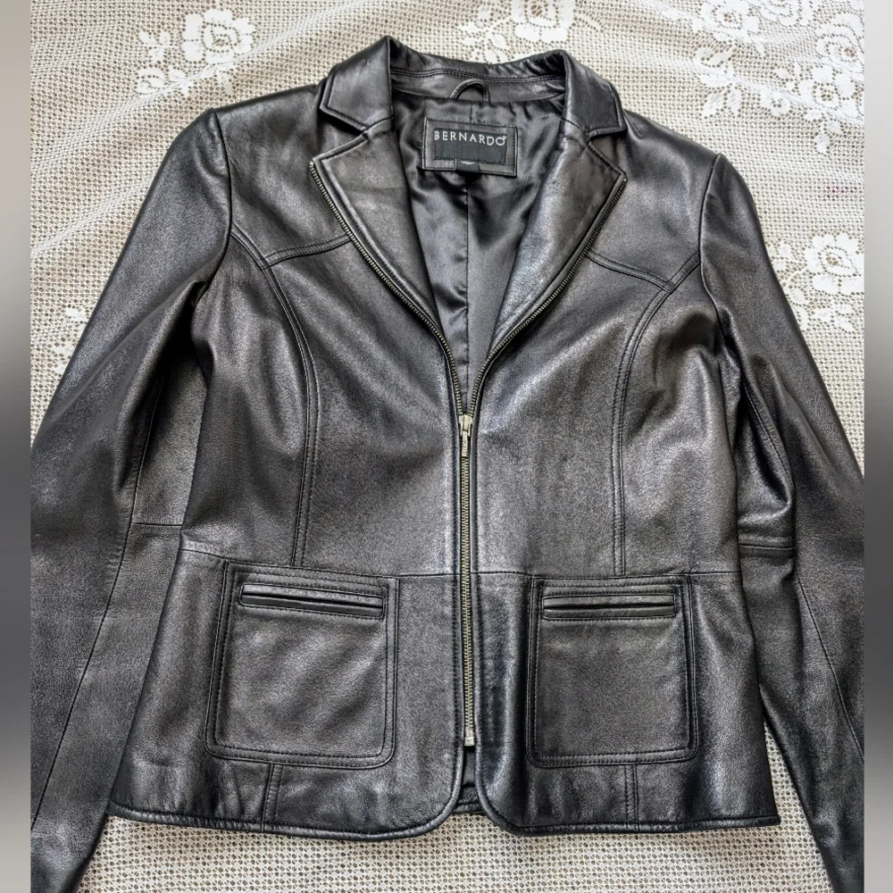 Bernardo Moto Leather Jacket Black Fitted Modern - Picture 2 of 7